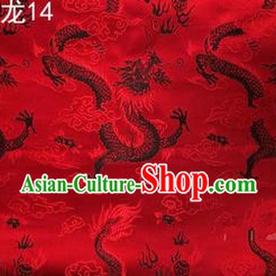 Traditional Asian Chinese Handmade Embroidery Dragons Satin Tang Suit Red Silk Fabric, Top Grade Nanjing Brocade Ancient Costume Hanfu Clothing Fabric Cheongsam Cloth Material