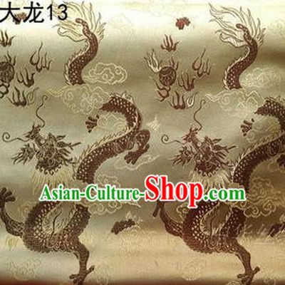 Traditional Asian Chinese Handmade Embroidery Dragons Satin Tang Suit Golden Silk Fabric, Top Grade Nanjing Brocade Ancient Costume Hanfu Clothing Fabric Cheongsam Cloth Material