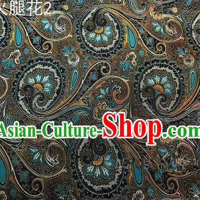 Traditional Asian Chinese Handmade Printing Flowers Satin Tang Suit Black Silk Fabric, Top Grade Nanjing Brocade Ancient Costume Hanfu Clothing Fabric Cheongsam Cloth Material