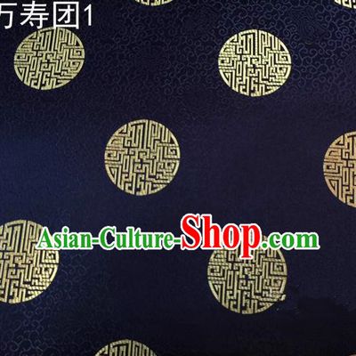 Traditional Asian Chinese Handmade Embroidery Manju Pattern Satin Tang Suit Navy Silk Fabric, Top Grade Nanjing Brocade Ancient Costume Hanfu Clothing Fabric Cheongsam Cloth Material