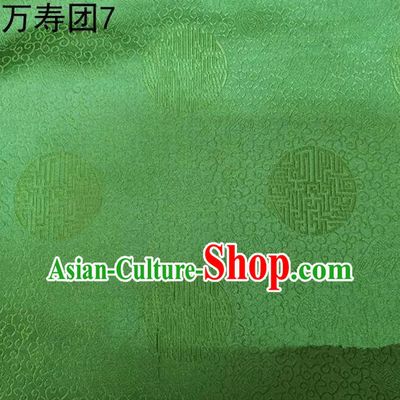Traditional Asian Chinese Handmade Embroidery Manju Pattern Satin Tang Suit Green Silk Fabric, Top Grade Nanjing Brocade Ancient Costume Hanfu Clothing Fabric Cheongsam Cloth Material