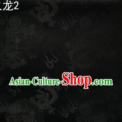 Traditional Asian Chinese Handmade Embroidery Fire Dragons Satin Tang Suit Black Silk Fabric, Top Grade Nanjing Brocade Ancient Costume Hanfu Clothing Fabric Cheongsam Cloth Material