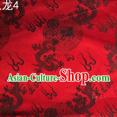 Traditional Asian Chinese Handmade Embroidery Fire Dragons Satin Tang Suit Wine Red Silk Fabric, Top Grade Nanjing Brocade Ancient Costume Hanfu Clothing Fabric Cheongsam Cloth Material