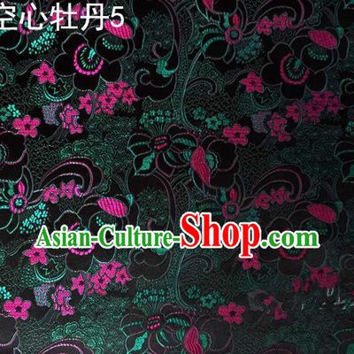 Traditional Asian Chinese Handmade Embroidery Peony Flowers Satin Tang Suit Deep Green Silk Fabric, Top Grade Nanjing Brocade Ancient Costume Hanfu Clothing Fabric Cheongsam Cloth Material