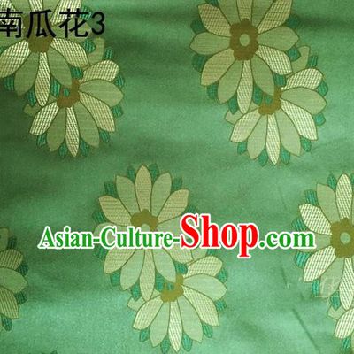 Traditional Asian Chinese Handmade Printing Cushaw Flower Satin Tang Suit Green Silk Fabric, Top Grade Nanjing Brocade Ancient Costume Hanfu Clothing Fabric Cheongsam Cloth Material