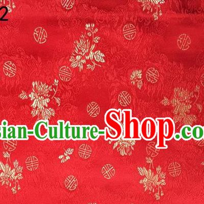 Traditional Asian Chinese Handmade Printing Auspicious Pattern Satin Tang Suit Red Silk Fabric, Top Grade Nanjing Brocade Ancient Costume Hanfu Clothing Fabric Cheongsam Cloth Material