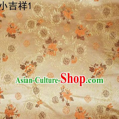 Traditional Asian Chinese Handmade Printing Auspicious Pattern Satin Tang Suit Golden Silk Fabric, Top Grade Nanjing Brocade Ancient Costume Hanfu Clothing Fabric Cheongsam Cloth Material