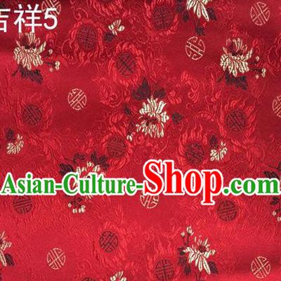 Traditional Asian Chinese Handmade Printing Auspicious Pattern Satin Tang Suit Red Silk Fabric, Top Grade Nanjing Brocade Ancient Costume Hanfu Clothing Fabric Cheongsam Cloth Material