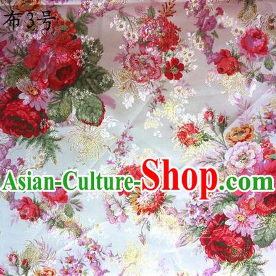 Traditional Asian Chinese Handmade Printing Red Peony Satin Tang Suit Fabric, Nanjing Brocade Ancient Costume Hanfu Cheongsam Cloth Material