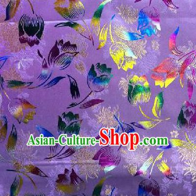 Traditional Asian Chinese Handmade Embroidery Tulip Flowers Satin Tang Suit Purple Fabric, Nanjing Brocade Ancient Costume Hanfu Cheongsam Cloth Material
