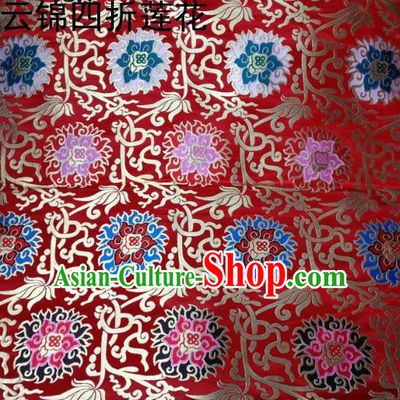 Traditional Asian Chinese Handmade Embroidery Lotus Satin Tang Suit Red Fabric, Nanjing Brocade Ancient Costume Hanfu Xiuhe Suit Cheongsam Cloth Material