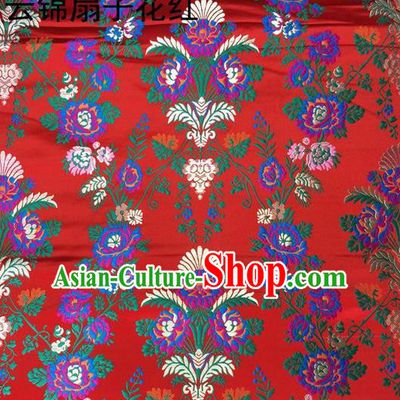 Traditional Asian Chinese Handmade Embroidery Scaevola Nitida Satin Tang Suit Red Fabric, Nanjing Brocade Ancient Costume Hanfu Xiuhe Suit Cheongsam Cloth Material