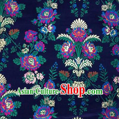 Traditional Asian Chinese Handmade Embroidery Scaevola Nitida Satin Tang Suit Navy Fabric, Nanjing Brocade Ancient Costume Hanfu Xiuhe Suit Cheongsam Cloth Material
