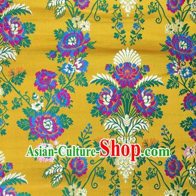 Traditional Asian Chinese Handmade Embroidery Scaevola Nitida Satin Tang Suit Yellow Fabric, Nanjing Brocade Ancient Costume Hanfu Xiuhe Suit Cheongsam Cloth Material