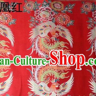 Traditional Asian Chinese Handmade Embroidery Phoenix Satin Tang Suit Red Fabric, Nanjing Brocade Ancient Costume Hanfu Xiuhe Suit Cheongsam Cloth Material