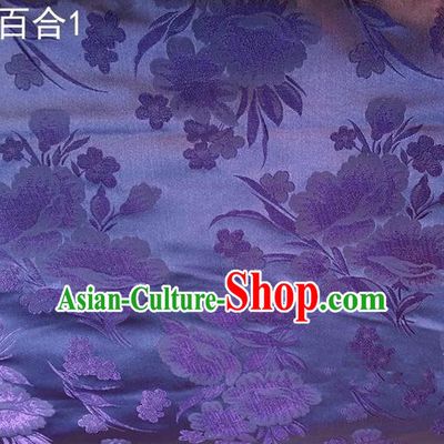 Traditional Asian Chinese Handmade Embroidery Greenish Lily Flower Satin Tang Suit Lilac Fabric, Nanjing Brocade Ancient Costume Hanfu Cheongsam Cloth Material