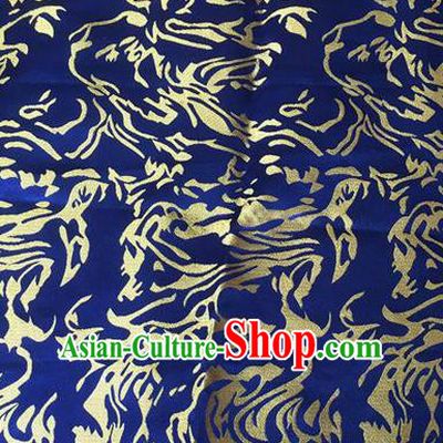 Traditional Asian Chinese Handmade Embroidery Silk Satin Tang Suit Blue Fabric, Nanjing Brocade Ancient Costume Hanfu Cheongsam Cloth Material