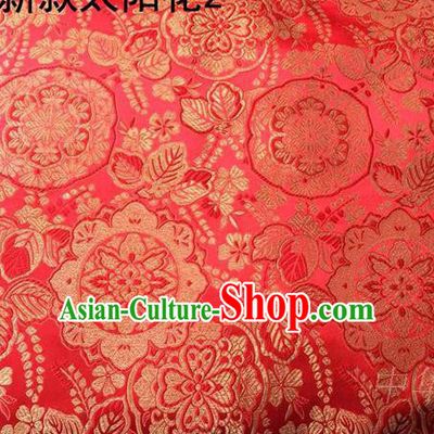 Traditional Asian Chinese Handmade Embroidery Flowers Silk Satin Tang Suit Red Fabric, Nanjing Brocade Ancient Costume Hanfu Cheongsam Cloth Material