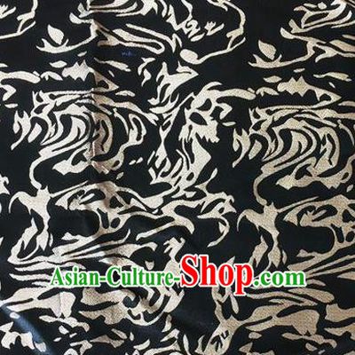 Traditional Asian Chinese Handmade Embroidery Silk Satin Tang Suit Black Fabric, Nanjing Brocade Ancient Costume Hanfu Cheongsam Cloth Material