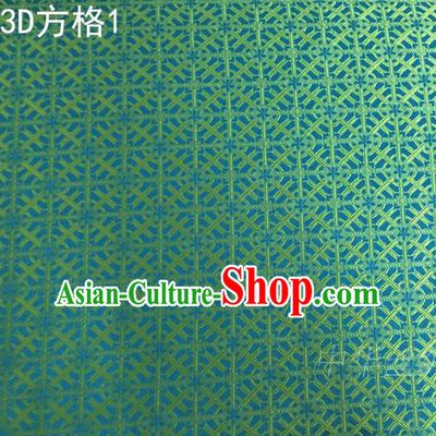 Traditional Asian Chinese Handmade Embroidery Square Lattice Silk Satin Tang Suit Green Fabric, Nanjing Brocade Ancient Costume Hanfu Cheongsam Cloth Material