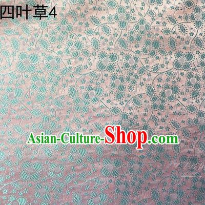 Traditional Asian Chinese Handmade Embroidery Blue Clover Silk Satin Tang Suit Light Pink Fabric, Nanjing Brocade Ancient Costume Hanfu Cheongsam Cloth Material