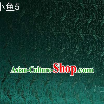Traditional Asian Chinese Handmade Jacquard Weave Fish Pattern Satin Tang Suit Green Silk Fabric, Top Grade Nanjing Brocade Ancient Costume Hanfu Clothing Fabric Cheongsam Cloth Material