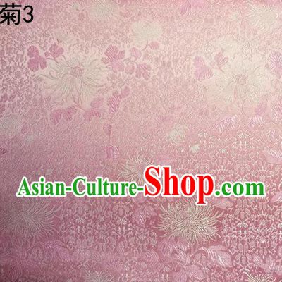 Traditional Asian Chinese Handmade Jacquard Weave Embroidery Chrysanthemum Satin Tang Suit Pink Silk Fabric, Top Grade Nanjing Brocade Ancient Costume Hanfu Clothing Fabric Cheongsam Cloth Material