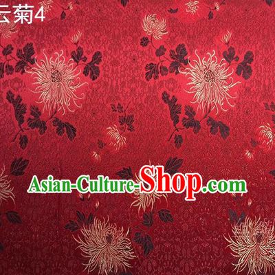 Traditional Asian Chinese Handmade Jacquard Weave Embroidery Chrysanthemum Satin Tang Suit Red Silk Fabric, Top Grade Nanjing Brocade Ancient Costume Hanfu Clothing Fabric Cheongsam Cloth Material