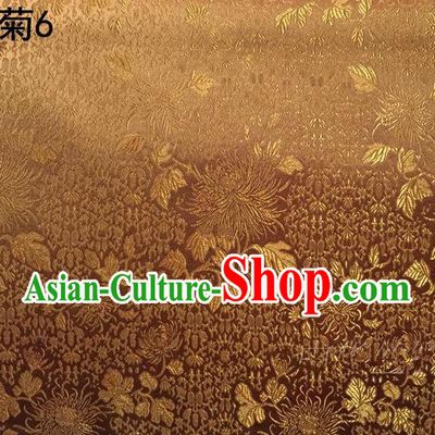 Traditional Asian Chinese Handmade Jacquard Weave Embroidery Chrysanthemum Satin Tang Suit Golden Silk Fabric, Top Grade Nanjing Brocade Ancient Costume Hanfu Clothing Fabric Cheongsam Cloth Material