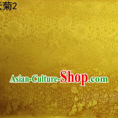 Traditional Asian Chinese Handmade Jacquard Weave Embroidery Chrysanthemum Satin Tang Suit Bright Yellow Silk Fabric, Top Grade Nanjing Brocade Ancient Costume Hanfu Clothing Fabric Cheongsam Cloth Material