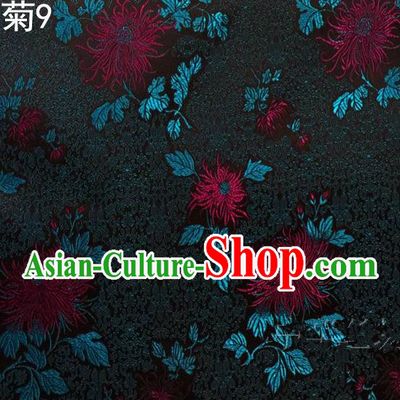 Traditional Asian Chinese Handmade Jacquard Weave Embroidery Chrysanthemum Satin Tang Suit Black Silk Fabric, Top Grade Nanjing Brocade Ancient Costume Hanfu Clothing Fabric Cheongsam Cloth Material
