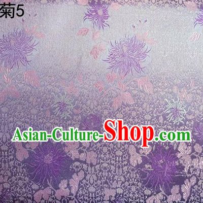 Traditional Asian Chinese Handmade Jacquard Weave Embroidery Chrysanthemum Satin Tang Suit Lilac Silk Fabric, Top Grade Nanjing Brocade Ancient Costume Hanfu Clothing Fabric Cheongsam Cloth Material