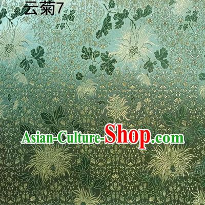 Traditional Asian Chinese Handmade Jacquard Weave Embroidery Chrysanthemum Satin Tang Suit Green Silk Fabric, Top Grade Nanjing Brocade Ancient Costume Hanfu Clothing Fabric Cheongsam Cloth Material