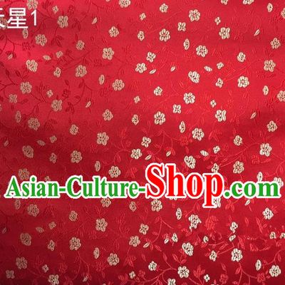 Traditional Asian Chinese Handmade Embroidery Plum Blossom Satin Tang Suit Red Silk Fabric, Top Grade Nanjing Brocade Ancient Costume Hanfu Clothing Fabric Cheongsam Cloth Material