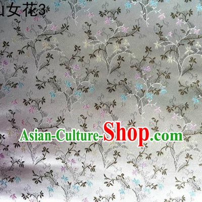 Traditional Asian Chinese Handmade Embroidery Spreading Flowers Satin Tang Suit White Silk Fabric, Top Grade Nanjing Brocade Ancient Costume Hanfu Clothing Cheongsam Cloth Material