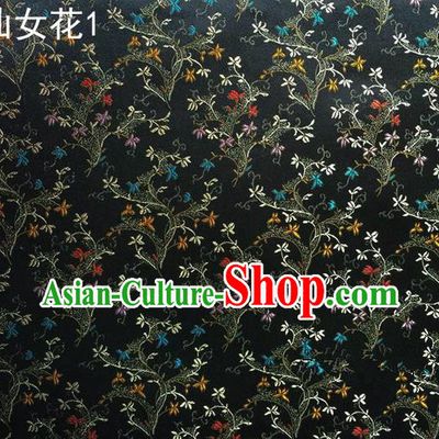 Traditional Asian Chinese Handmade Embroidery Spreading Flowers Satin Tang Suit Black Silk Fabric, Top Grade Nanjing Brocade Ancient Costume Hanfu Clothing Cheongsam Cloth Material