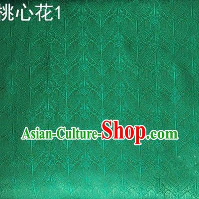 Traditional Asian Chinese Handmade Embroidery Peach Hearts Flowers Satin Tang Suit Green Silk Fabric, Top Grade Nanjing Brocade Ancient Costume Hanfu Clothing Cheongsam Cloth Material