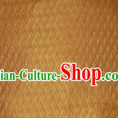 Traditional Asian Chinese Handmade Embroidery Fence Pattern Satin Tang Suit Golden Silk Fabric, Top Grade Nanjing Brocade Ancient Costume Hanfu Clothing Cheongsam Cloth Material