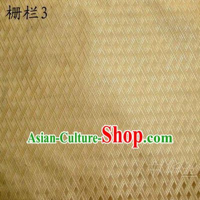 Traditional Asian Chinese Handmade Embroidery Fence Pattern Satin Tang Suit Light Golden Silk Fabric, Top Grade Nanjing Brocade Ancient Costume Hanfu Clothing Cheongsam Cloth Material