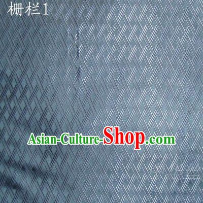 Traditional Asian Chinese Handmade Embroidery Fence Pattern Satin Tang Suit Blue Silk Fabric, Top Grade Nanjing Brocade Ancient Costume Hanfu Clothing Cheongsam Cloth Material