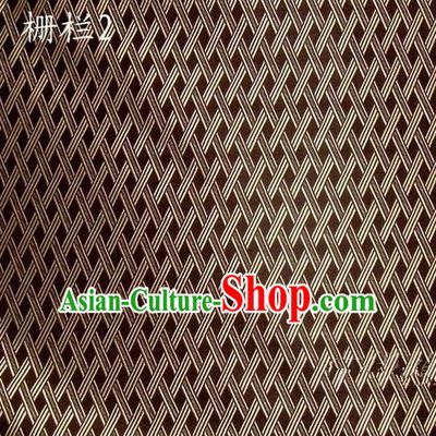 Traditional Asian Chinese Handmade Embroidery Fence Pattern Satin Tang Suit Brown Silk Fabric, Top Grade Nanjing Brocade Ancient Costume Hanfu Clothing Cheongsam Cloth Material
