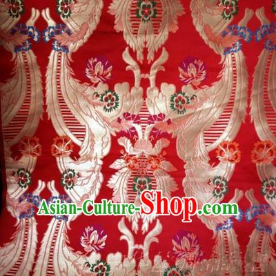 Traditional Asian Chinese Handmade Embroidery Flowers Satin Xiuhe Suit Red Silk Fabric, Top Grade Nanjing Brocade Ancient Wedding Costume Hanfu Clothing Cheongsam Cloth Material