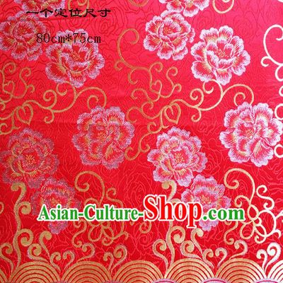 Traditional Asian Chinese Handmade Embroidery Peony Satin Wedding Xiuhe Suit Red Silk Fabric, Top Grade Nanjing Brocade Ancient Costume Hanfu Clothing Cheongsam Cloth Material