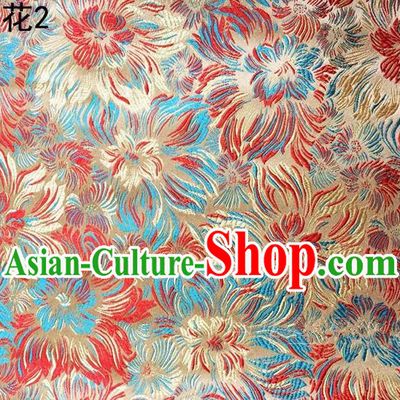 Traditional Asian Chinese Handmade Embroidery Fireworks Satin Wedding Tang Suit Golden Silk Fabric, Top Grade Nanjing Brocade Ancient Costume Hanfu Tibetan Clothing Cheongsam Cloth Material