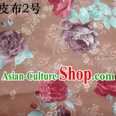Traditional Asian Chinese Handmade Printing Gold Wire Roses Satin Wedding Tang Suit Brown Silk Fabric, Top Grade Nanjing Brocade Ancient Costume Hanfu Tibetan Clothing Cheongsam Cloth Material