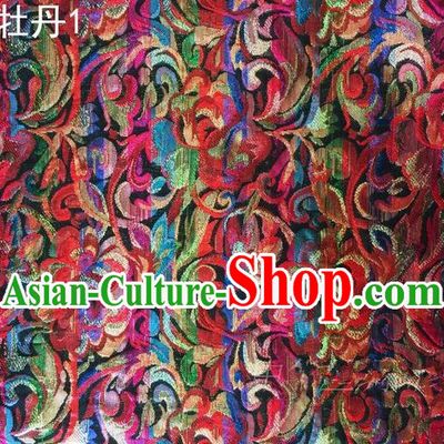 Traditional Asian Chinese Handmade Printing Gold Wire Roses Satin Wedding Tang Suit Silk Fabric, Top Grade Nanjing Brocade Ancient Costume Hanfu Tibetan Clothing Cheongsam Cloth Material