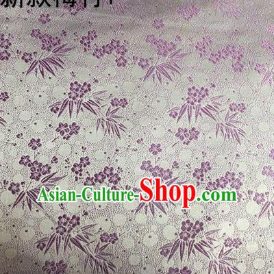 Traditional Asian Chinese Handmade Embroidery Plum Bamboo Silk Satin Tang Suit Lilac Fabric, Nanjing Brocade Ancient Costume Hanfu Cheongsam Cloth Material