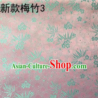 Traditional Asian Chinese Handmade Embroidery Plum Bamboo Silk Satin Tang Suit Pink Fabric, Nanjing Brocade Ancient Costume Hanfu Cheongsam Cloth Material