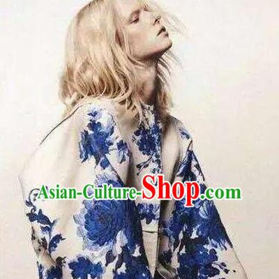 Traditional Asian Chinese Handmade Embroidery Blue and White Porcelain Silk Satin Tang Suit Fabric, Nanjing Brocade Ancient Costume Hanfu Cheongsam Cloth Material