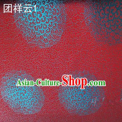 Traditional Asian Chinese Handmade Embroidery Round Auspicious Clouds Silk Satin Tang Suit Red Mongolian Robe Fabric, Nanjing Brocade Ancient Costume Hanfu Cheongsam Cloth Material